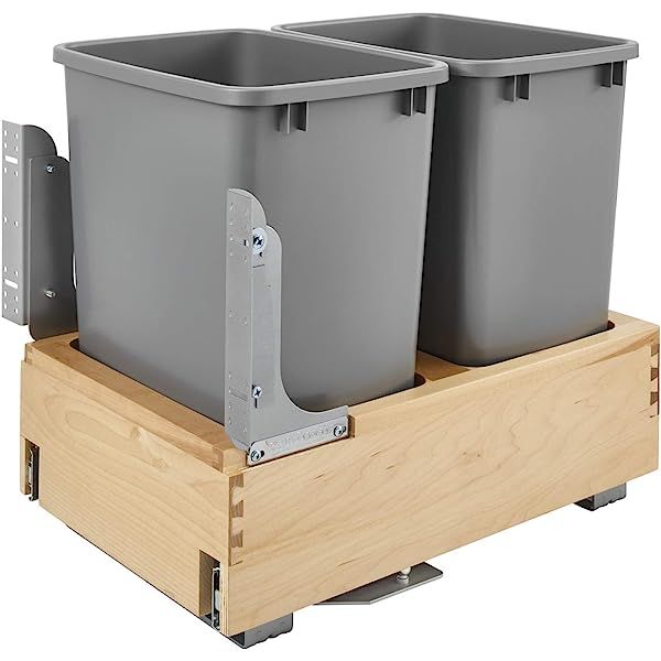 Rev-A-Shelf 4WC-18DM2 Double 35-Quart Maple Bottom Mount Pullout Waste Container System with Wood Fr | Amazon (US)
