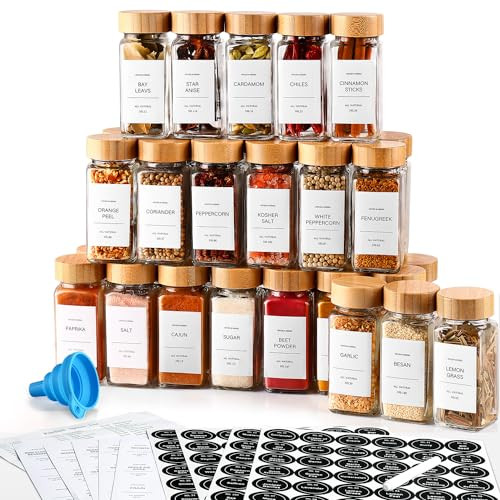 DWTS DANWEITESI 36 Pcs Glass Spice Jars - 4oz With Bamboo Lids, Empty Bottles With Labels, Kitche... | Amazon (US)