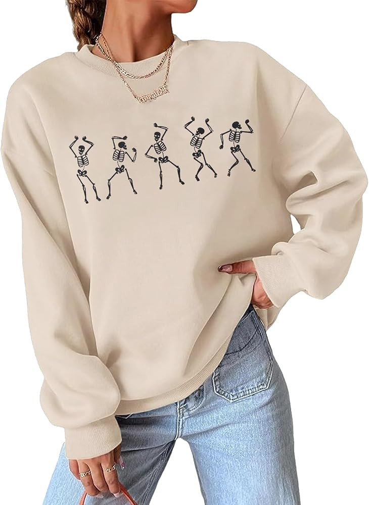 CM C&M WODRO Womens Halloween Dancing Skeleton Sweatshirts Spooky Season Crewneck Shirt Long Slee... | Amazon (US)