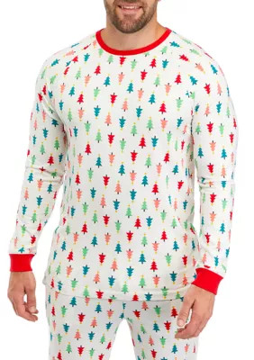 PAJAMARAMA Men's Merry Multi Trees Long Sleeve Crew Neck Pajama Top | Belk