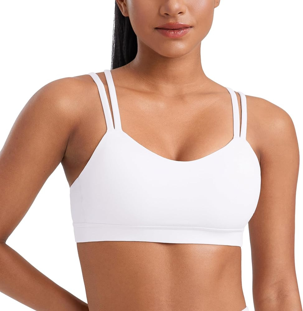 CRZ YOGA Softness Mold Butterluxe V Neck Sports Bras for Women - Workout Top Double Spaghetti Str... | Amazon (US)