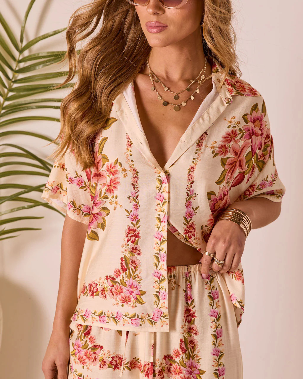 Hibiscus Haze Abstract Printed Button Up Top | VICI