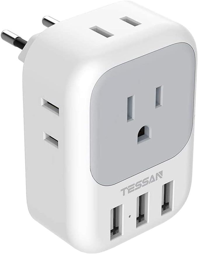 TESSAN European Travel Plug Adapter, International Power Plug with 4 AC Outlets 3 USB Ports, US t... | Amazon (US)