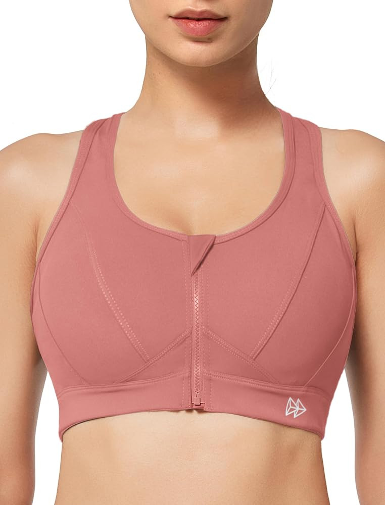 Yvette Zip Front Sports Bra - High Impact Sports Bras for Women Plus Size Workout Fitness Running | Amazon (US)