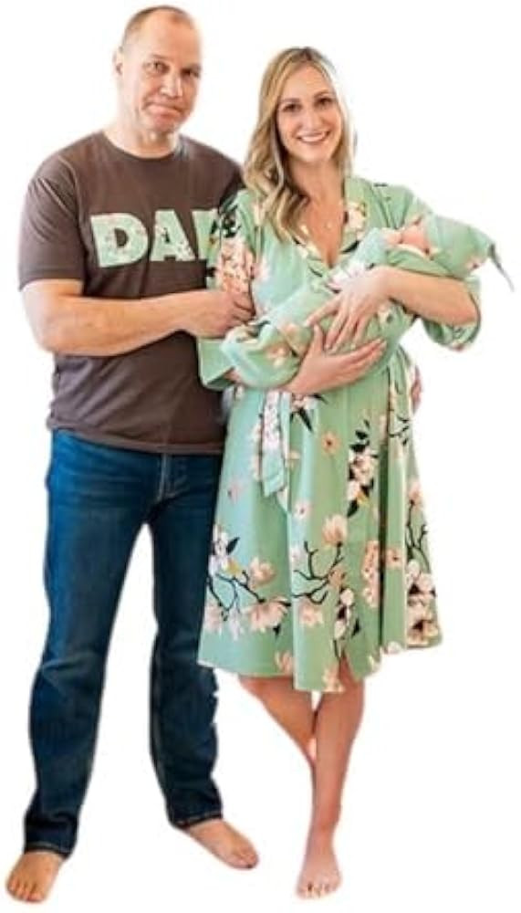 Baby Be Mine Maternity Nursing Delivery Robe & Baby Girl Swaddle Blanket Set with Daddy T-Shirt | Amazon (US)