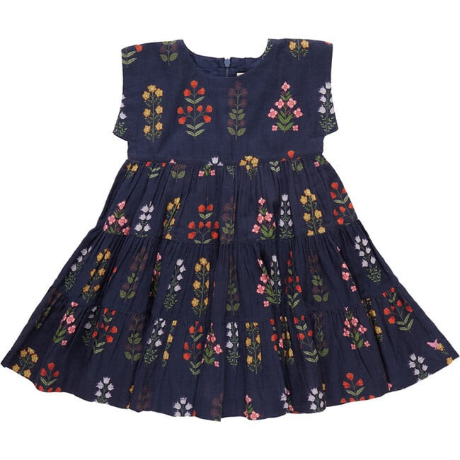 Pink Chicken | Peachy Short Cap Sleeve Tiered Dress, (Navy Blue Field Floral, Size 14Y) | Maisonette | Maisonette