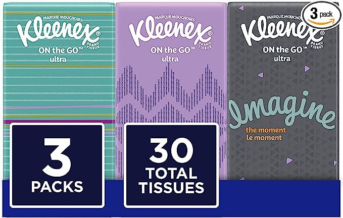 Kleenex On-The-Go Packs Facial Tissues, Travel Size, 3 Pack, 10 Tissues per Pack (30 Total Tissue... | Amazon (US)