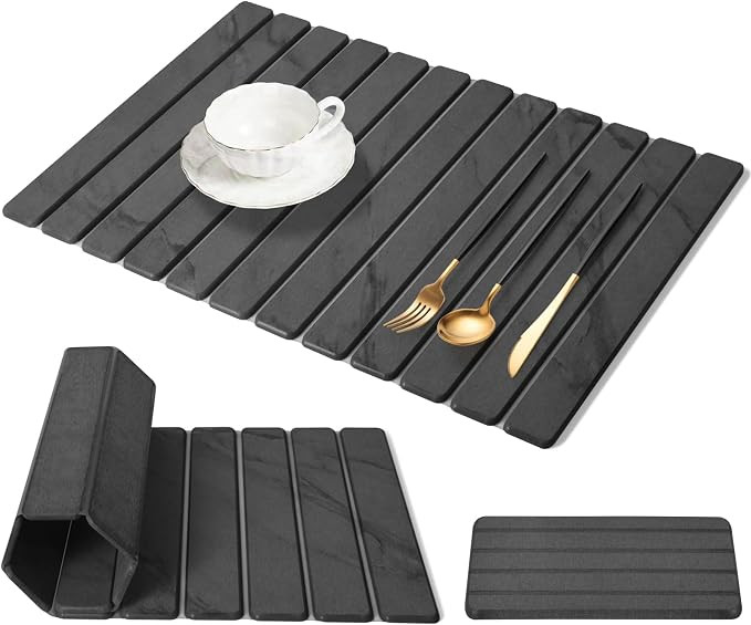 Extra Large Stone Dish Drying Mat for Kitchen Counter, 28"(L)×16 "(W) Foldable Quick Dry Dish Dr... | Amazon (US)