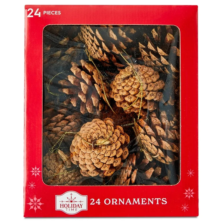 24 Count Natural Brown Pinecone Christmas Ornaments, Assorted Sizes, by Holiday Time | Walmart (US)