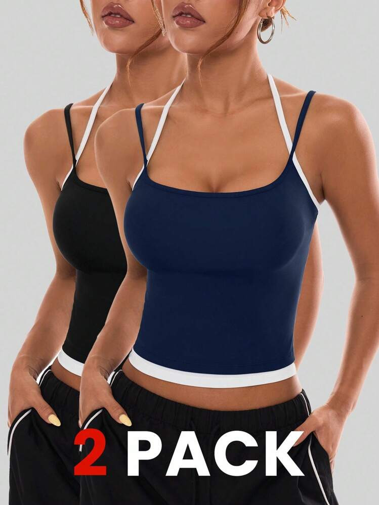 Slayform 2 Pcs Women's Contrast Color Casual Sports Tank Top Workout Tops Workout Tops Pack Sport... | SHEIN