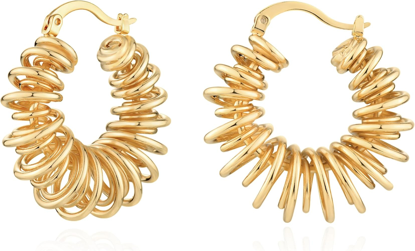 Gold Hoop Earrings for Women 14K Gold Plated Twisted Beaded Thick Hoops Earring Hypoallergenic Si... | Amazon (US)