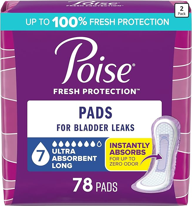 Poise Incontinence & Postpartum Pads for Bladder Leaks, 7 Drop Ultra Absorbency, Long Length, 78 ... | Amazon (US)