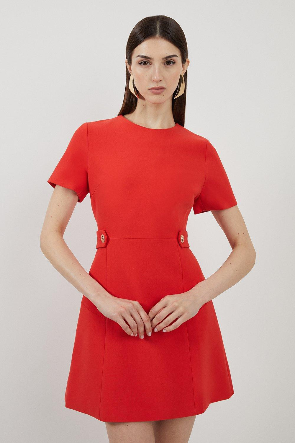 Compact Stretch Essential Waist Tab Detail Tailored Mini Dress | Karen Millen US