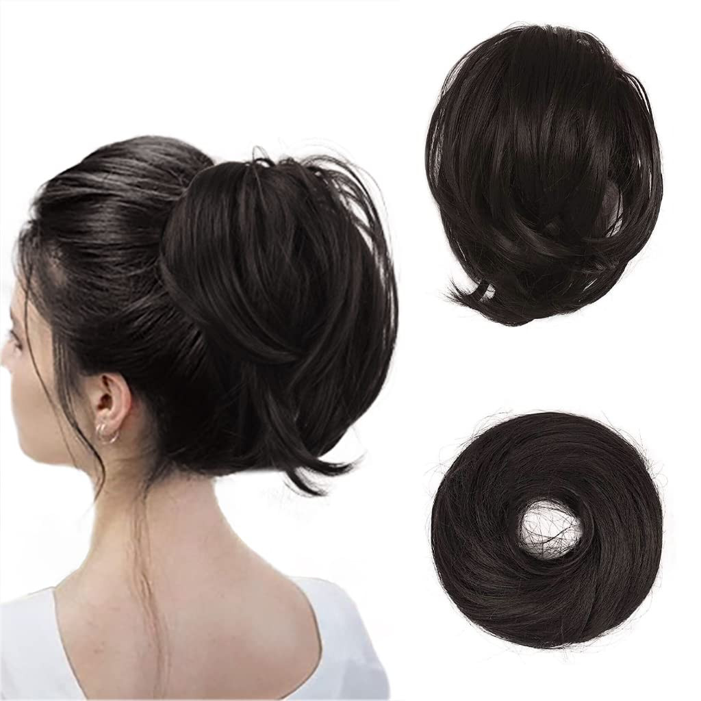 BARSDAR Brown Hair Bun Extensions - Short Straight Ponytail Hair Bun Extensions for Women, Synthe... | Amazon (US)