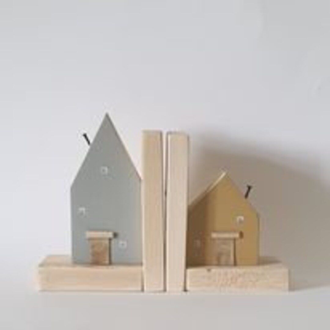 Wooden Little Houses Bookends - Can be painted in a colour of your choice | Etsy (US)