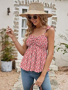 Poetsky Womens Summer Tops 2026 Cute Square Neck Shirts Swing Floral Chiffon Blouses, Pink Floral... | Amazon (US)