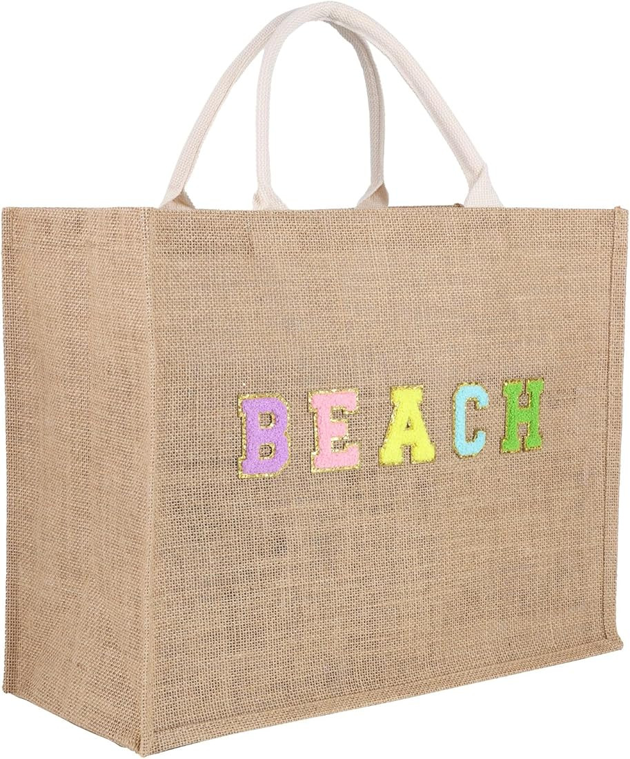 Beach Bag Straw Jute Fiber Tote Bag Travel Handbag Woven Beach Bag Shopping Travel Ba... | Amazon (US)