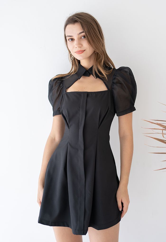 Triangle Cutout Puff Sleeve Mini Dress | Chicwish