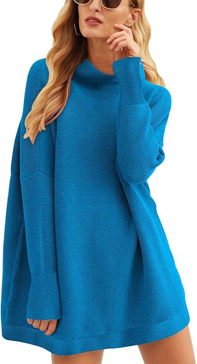 Calbetty Womens Turtleneck Batwing Sleeve Chunky Knit Pullover Sweater Tops Casual Oversized Tuni... | Amazon (US)