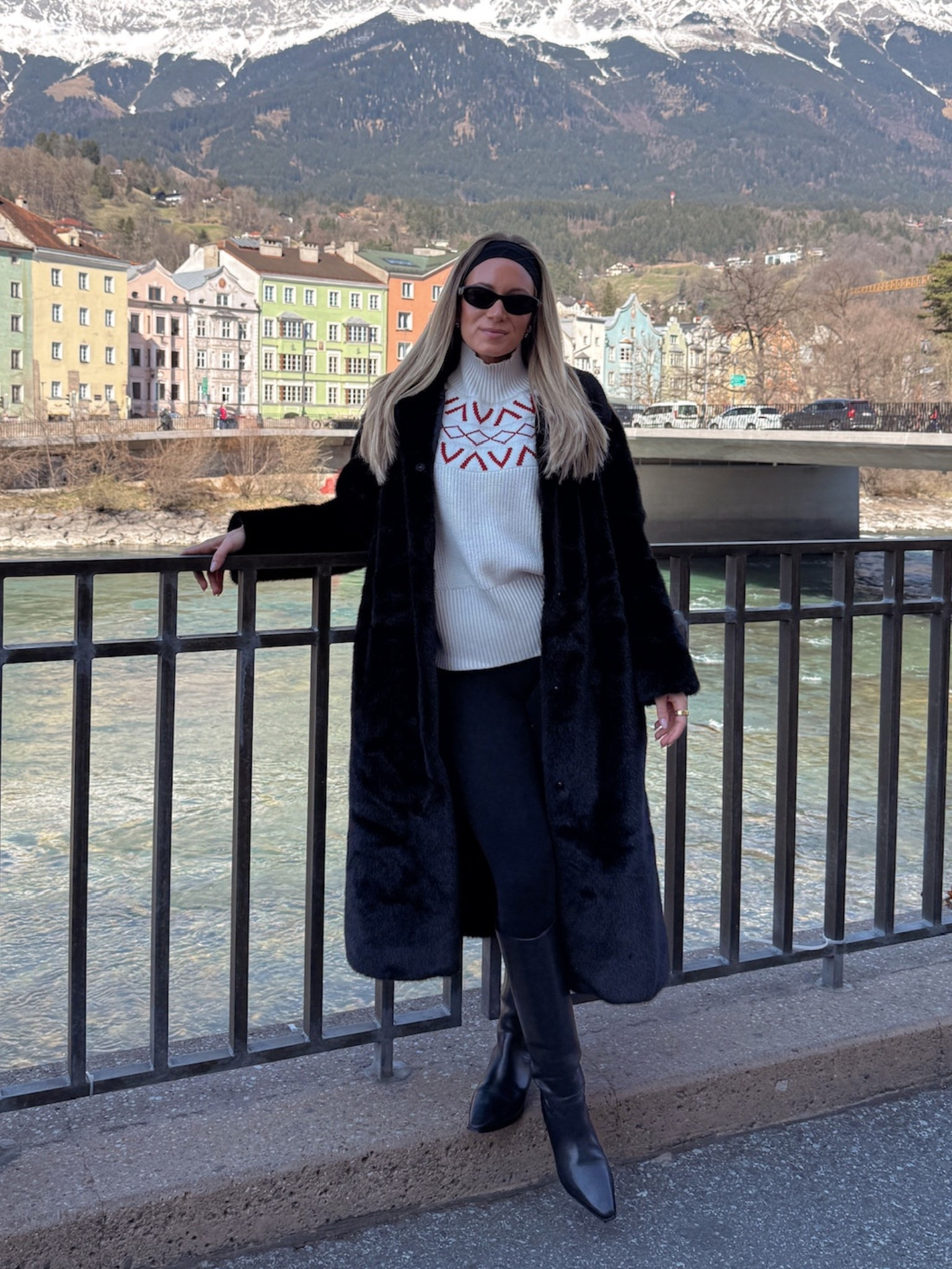 Ski trip outfit in town 🤍 @Varley  Fair Isle Knit Sweater styled with @Spanx  leggings, a cozy Amazon headband and a faux fur coat. The perfect warm and cute look for wandering around St. Anton.

apres ski outfit, ski trip outfit, winter travel outfit, fair isle sweater outfit, spanx leggings outfit, faux fur coat outfit, cozy winter outfit, mountain town style

#LTKTravel #LTKootd #LTKSeasonal