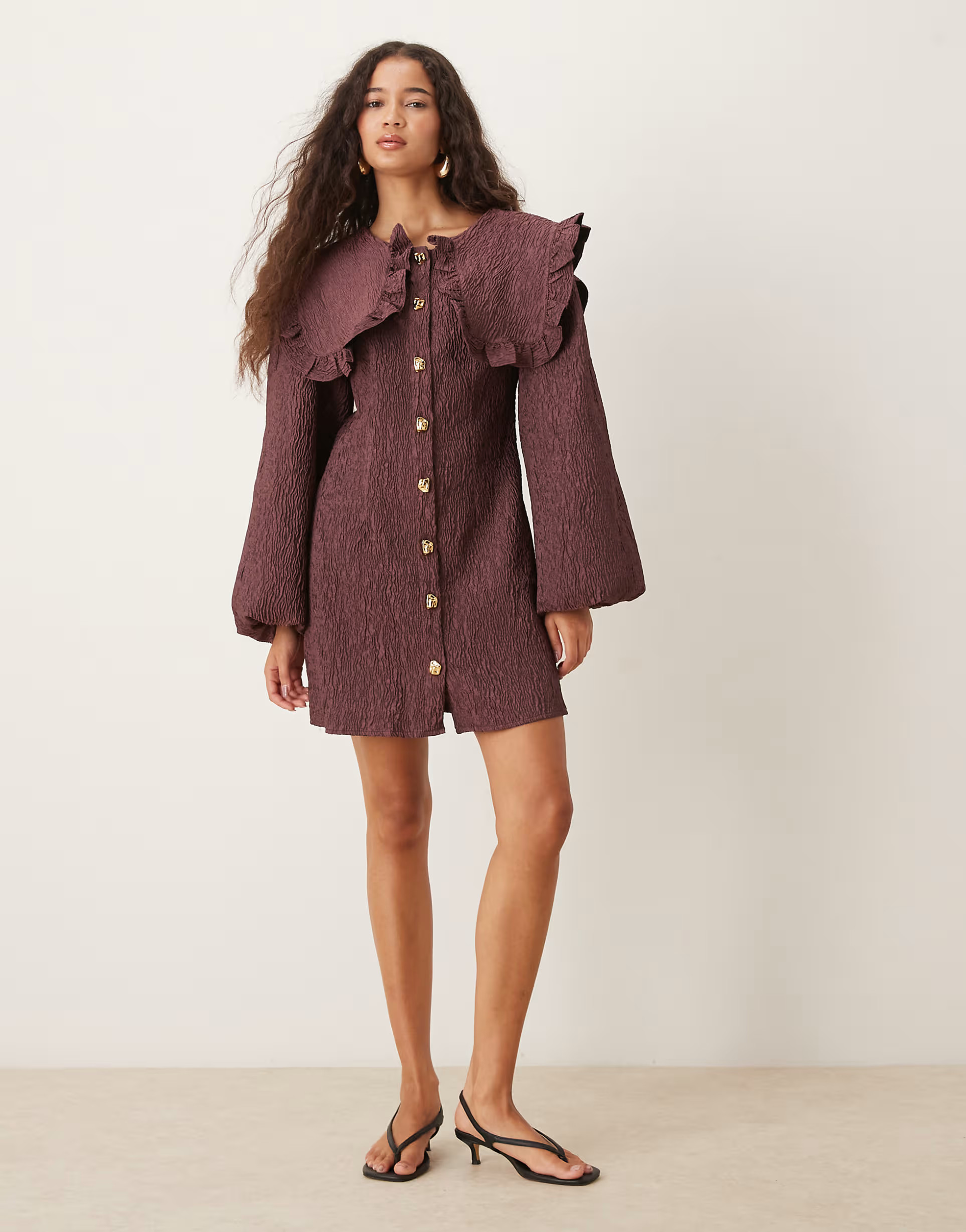 Ghospell oversized collar mini dress in brown | ASOS (Global)