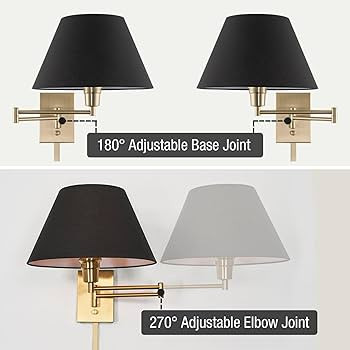 Kira Home Cambridge 15" Set of 2 Modern Swing Arm Gold Wall Sconce with Black Empire Fabric Shade... | Amazon (US)