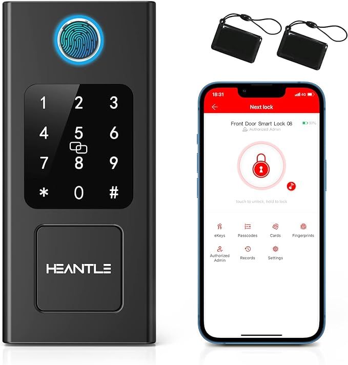 Smart Lock for Front Door, HEANTLE Fingerprint Door Lock, Keyless Entry Door Lock with App Contro... | Amazon (US)
