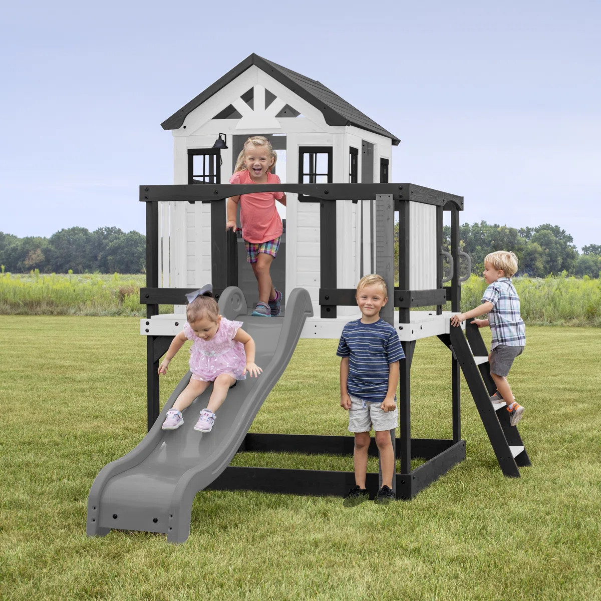 Sweetwater Heights Elevated Modern Cedar Playhouse with Kitchen and Slide | Wayfair North America