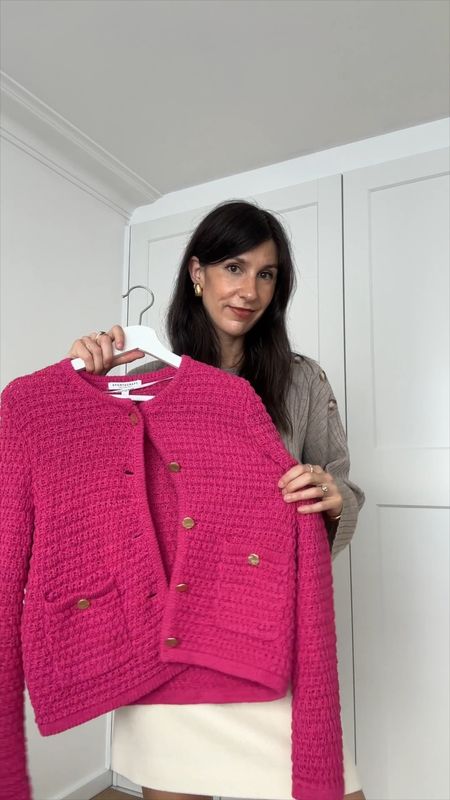 Three ways to style a bright pink knitted jacket (using styling techniques you can apply to any outfit) 💗

#1 | this is my personal favourite - dialling down the contrast by pairing a bright with easy neutrals in your wardrobe (you can dial it up a notch by adding a bold bag if you want 🥰)

#2 | opt for high contrast, by pairing a bright coloured piece with white or black - this is probably how many of you have been told to introduce colours you’re unfamiliar with into your wardrobe and it has a bit of a graphic element to it!

#3 | go for maximum impact and wear another (complementary) loud hue. I’ve gone with a fiery red here, and then tied it all together with neutral tan accessories which keep the focus on the outfit 

#LTKstyletip #LTKaustralia #LTKVideo