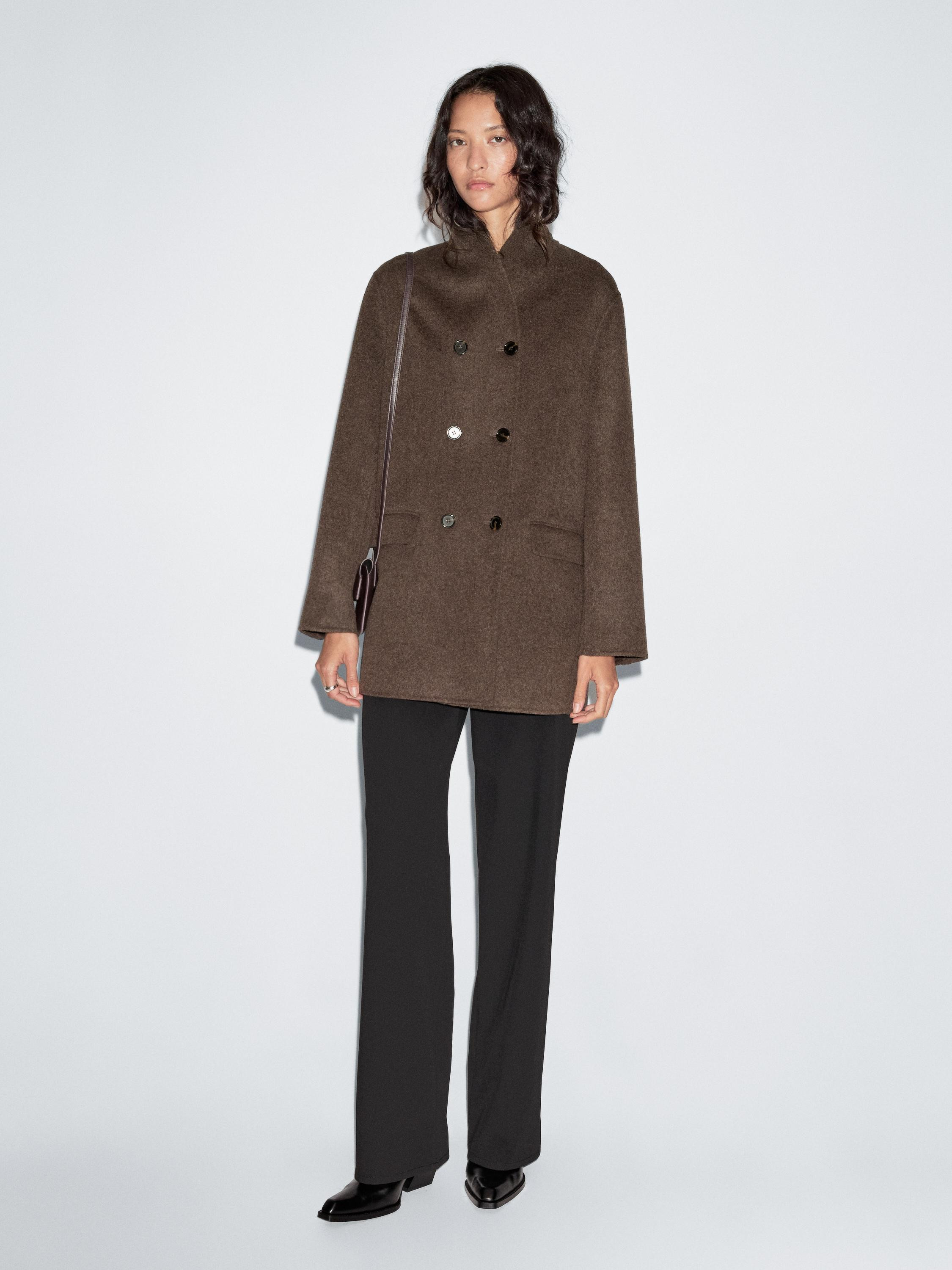 Wool blend coat with tuxedo collar | Massimo Dutti UK