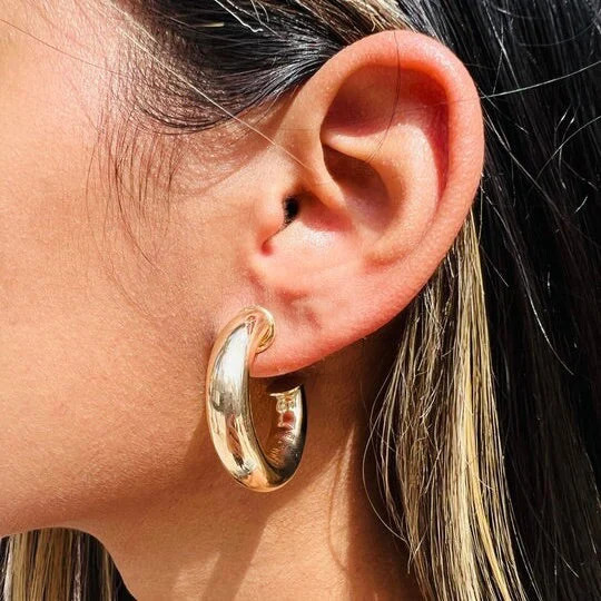 18K Thick Gold Hoops, Statement Hoops, Medium Hoop Earrings, Boho Chic, Vintage Gold Hoop Earrings, Bold Hoop Earrings, Chunky Gold Hoops | Etsy (Global)