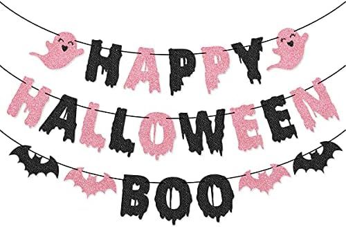 Pink Black Happy Halloween Banner Boo Banner for Pink and Black Kids' Halloween Party Supplies De... | Amazon (US)