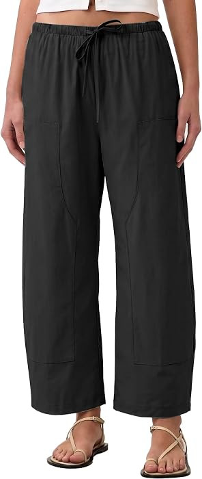 Duyang Women's Barrel Pants Elastic Waistband Tapered Leg Ankle Pants Casual Lounge Trousers with... | Amazon (US)
