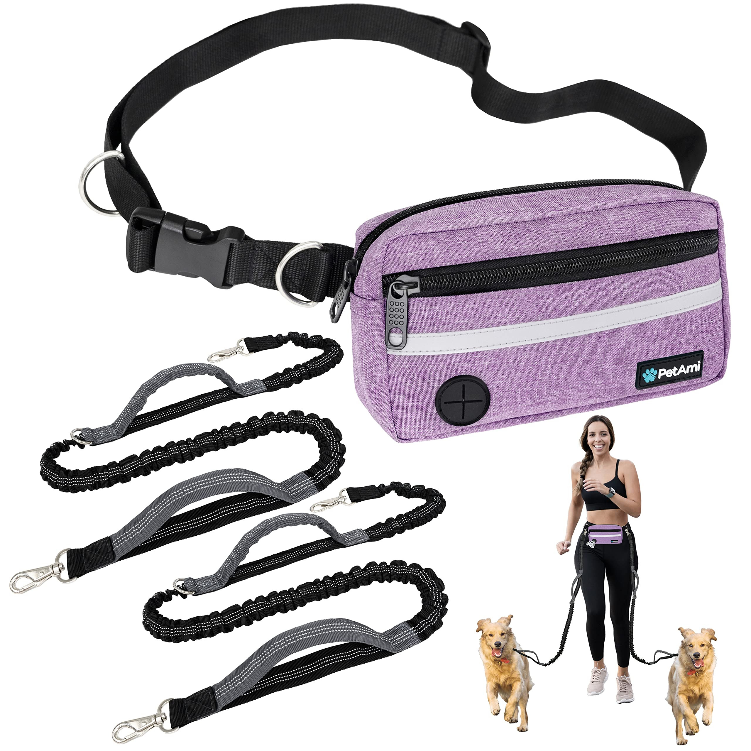 PetAmi Hands Free Dog Leash, Dog Running Leash Belt for Walking Jogging, Dog Waist Zipper Pouch F... | Amazon (US)