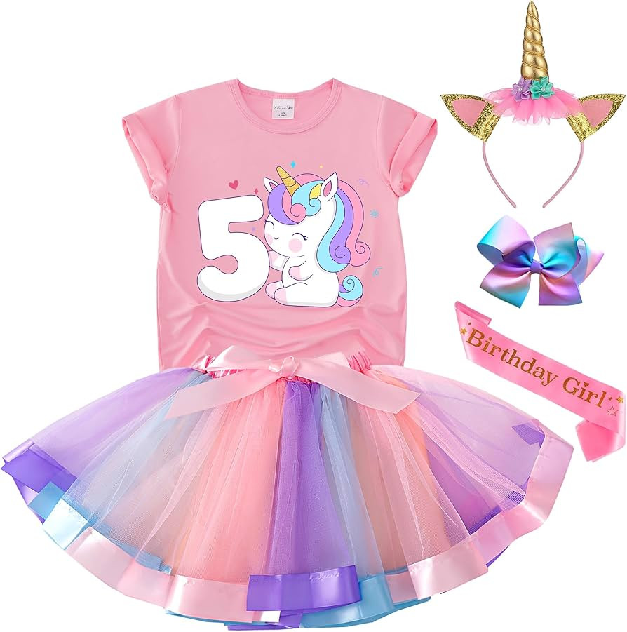Tutu and Sian Unicorn Birthday Outfit for Girls - Shirt, Tutu Skirt Dress, Birthday Girl Crown, H... | Amazon (US)