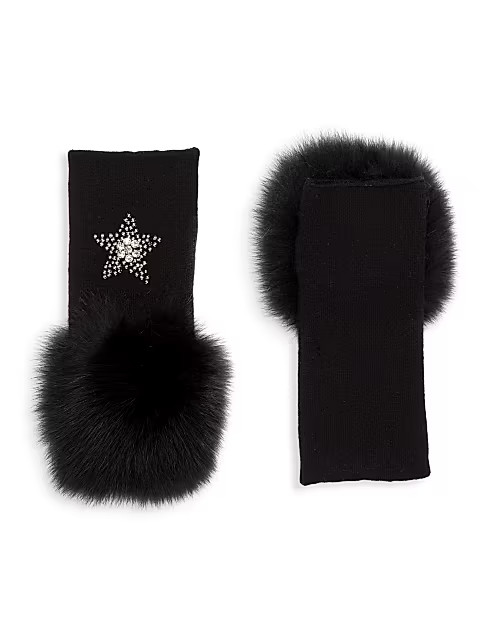Wool-Blend &amp; Fox Fur Crystal-Embellished Star Fingerless Gloves | Saks Fifth Avenue