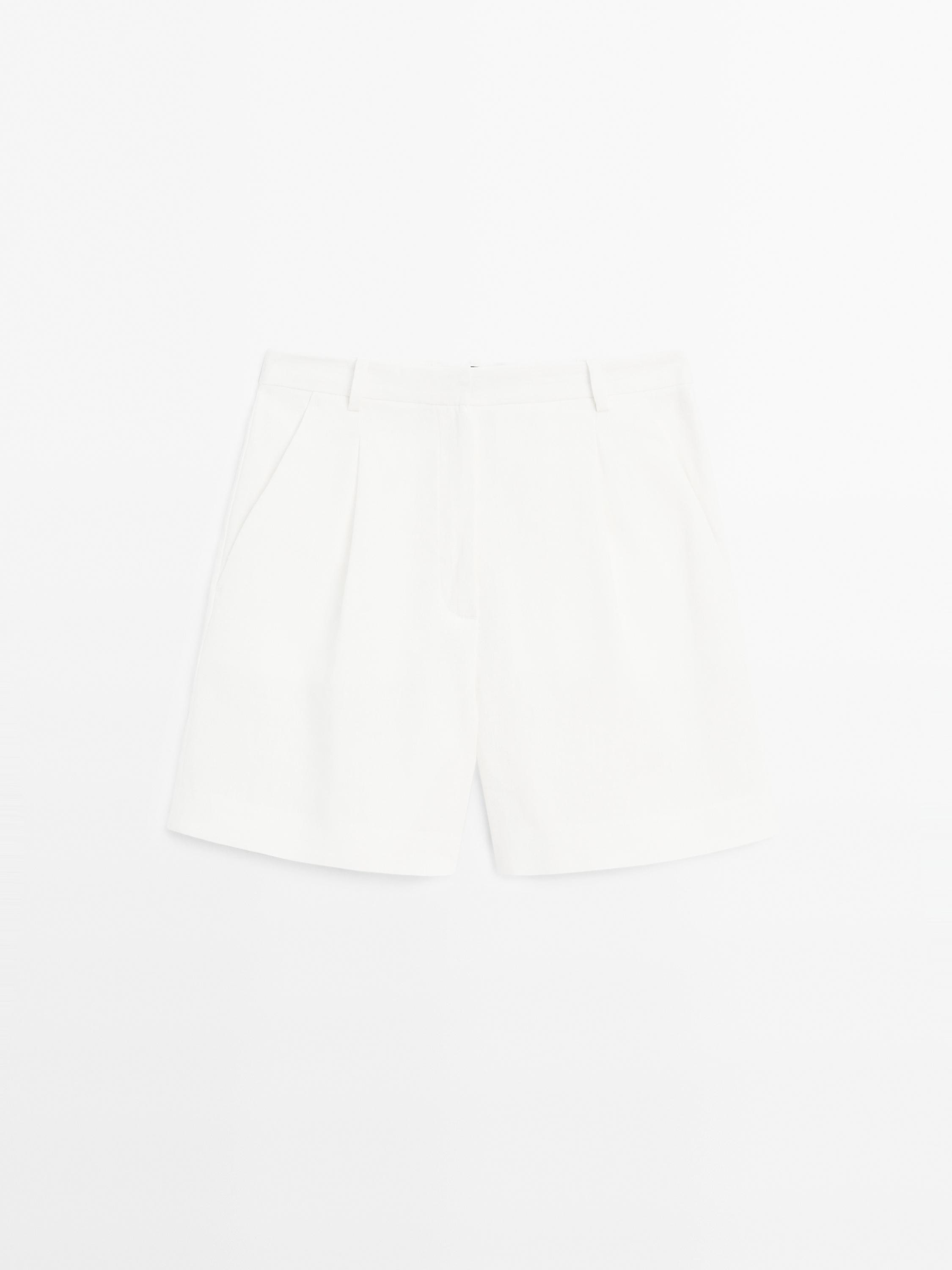 Linen blend darted waist Bermuda shorts | Massimo Dutti US