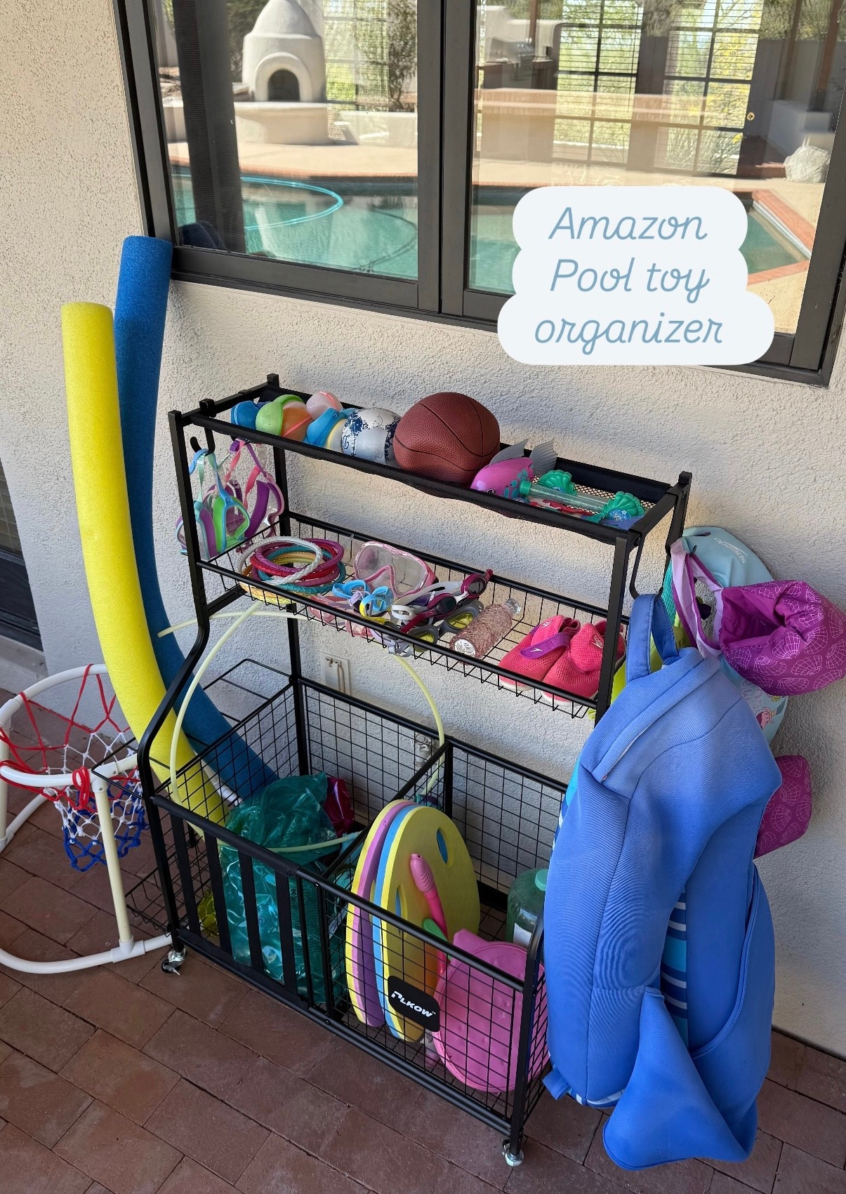 Amazon pool toy organizer! Perfect for garage toys and sports equipment as well! Under $100 💦🤿

#LTKKids #LTKHome #LTKSwim