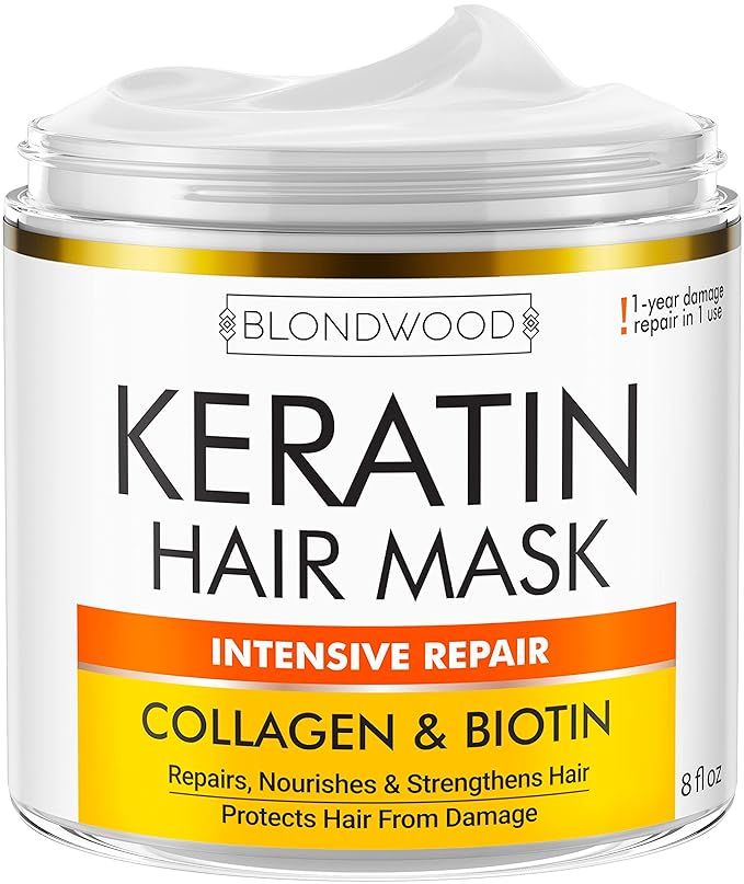 Keratin Hair Mask - Made in USA - Best Natural Biotin Keratin Collagen Treatment for Dry & Damage... | Amazon (US)