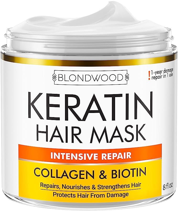 Keratin Hair Mask - Made in USA - Best Natural Biotin Keratin Collagen Treatment for Dry & Damage... | Amazon (US)