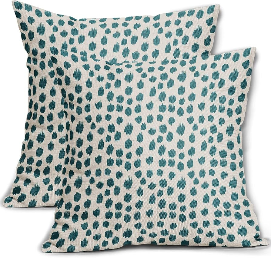 Sweetshow Teal Cream Pillow Covers 20x20 Set of 2 Boho Design Polka Dot Throw Pillows Modern Brus... | Amazon (US)