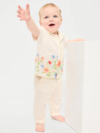 Printed Short-Sleeve Linen-Blend Shirt for Baby | Old Navy (US)