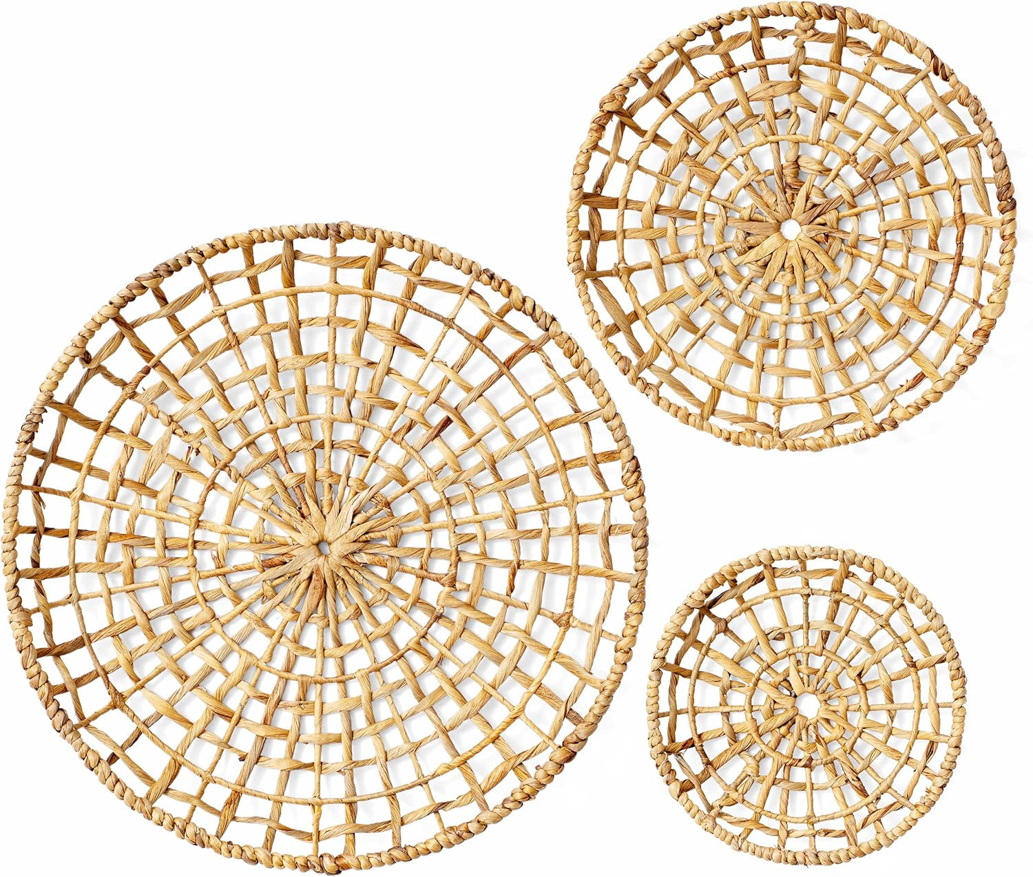 Artera Wicker Wall Basket Décor - Set of 3 Oversized D20" to D10", Natural Hanging Woven Baskets... | Amazon (US)