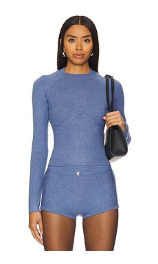 fleur du mal Knit Underbust Long Sleeve Top in Charcoal Blue from Revolve.com | Revolve Clothing (Global)