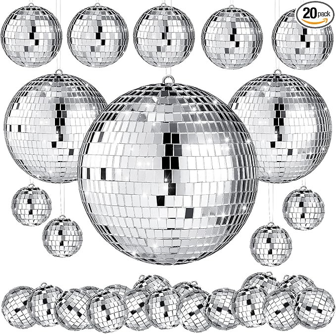 20 Pcs Hanging Mirror Disco Ball Glass Disco Ball Christmas Tree Ornaments Reflective Mini Disco ... | Amazon (US)