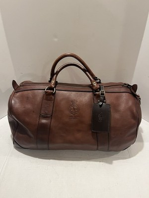 VTG Polo Ralph Lauren Brown Genuine Leather Duffle Weekender Travel Bag READ | eBay US