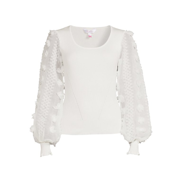 No Boundaries Juniors' Scoop Neck Top with Floral Bell Sleeves | Walmart (US)