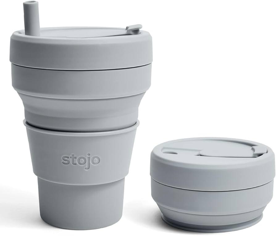 STOJO Titan Collapsible Travel Cup With Straw - Cashmere Gray, 24oz / 710ml - Reusable To-Go Pock... | Amazon (US)