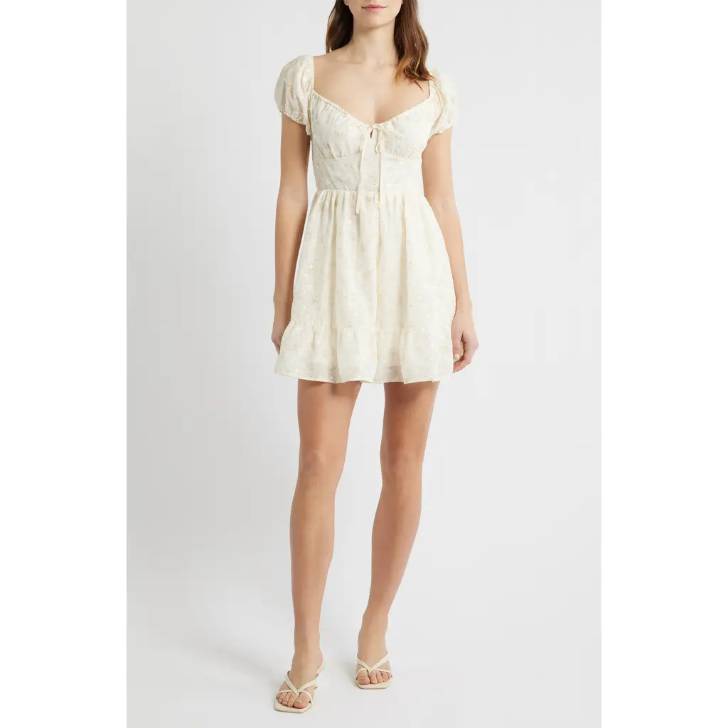 All in Favor Embroidered Sweetheart Neck Minidress in Ivory Yellow at Nordstrom Rack, Size Large | Nordstrom Rack