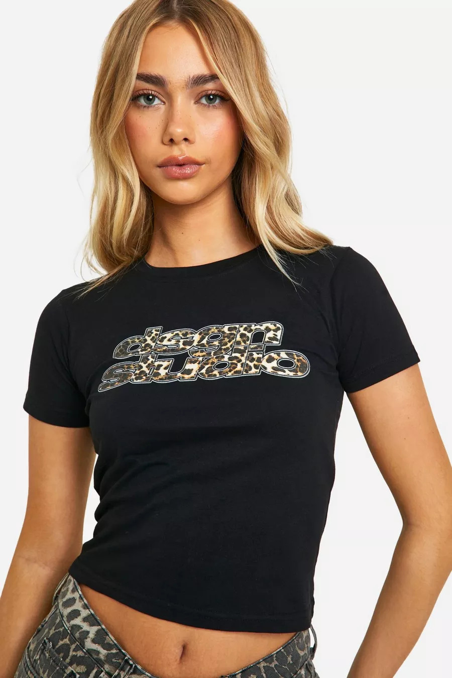 Dsgn Studio Leopard Slogan Printed Baby Tee | Boohoo.com (UK & IE)